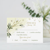 白と金ゴールドの花の葉緑の食事の選択 出欠カード (スタンド正面)