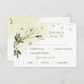 白と金ゴールドの花の葉緑の食事の選択 出欠カード (正面/裏面)