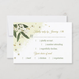 白と金ゴールドの花の葉緑の食事の選択 出欠カード