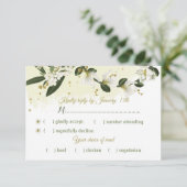 白と金ゴールドの花の葉緑の食事の選択 出欠カード (スタンド正面)