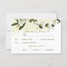 白と金ゴールドの花の葉緑の食事の選択 出欠カード