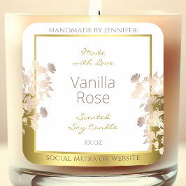 白と金ゴールドの花の製品包装ラベル スクエアシール