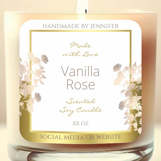 白と金ゴールドの花の製品包装ラベル スクエアシール