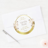 白と金ゴールドの花の製品包装ラベル ラウンドシール (封筒)