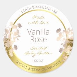 白と金ゴールドの花の製品包装ラベル ラウンドシール