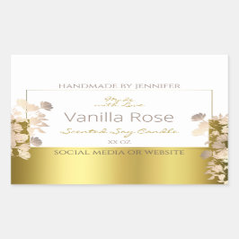 白と金ゴールドの花の製品包装ラベル 長方形シール