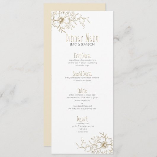 白と金ゴールドの花の角縁ど メニュー (正面/裏面)