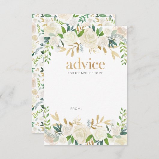 白と金ゴールドの花ベビーシャワーアドバイスカード アドバイスカード (正面/裏面)