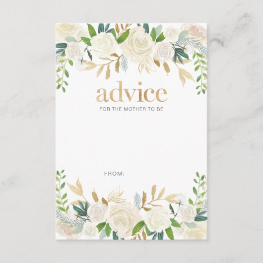 白と金ゴールドの花ベビーシャワーアドバイスカード アドバイスカード (正面)