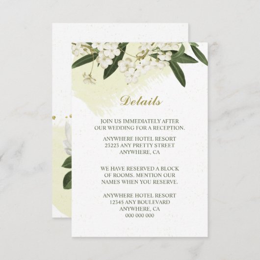 白と金ゴールドの花葉緑詳細 エンクロージャーカード (正面/裏面)