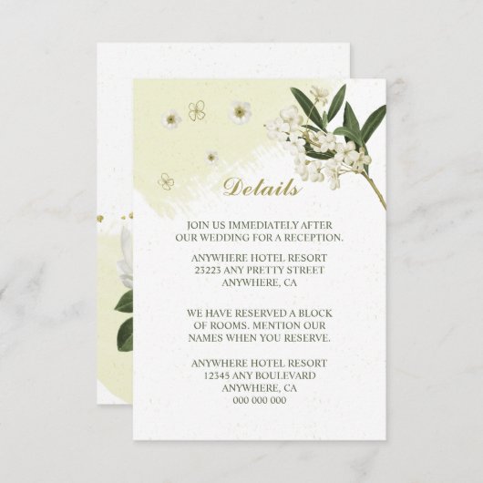 白と金ゴールドの花葉緑詳細 エンクロージャーカード (正面/裏面)