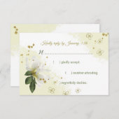 白と金ゴールドの花葉緑 出欠カード (正面/裏面)