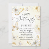 白と金ゴールドの蝶の赤ちゃんシャワー 招待状 (正面)