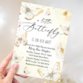 白と金ゴールドの蝶の赤ちゃんシャワー 招待状