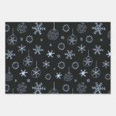 白と金ゴールドの雪片クリスマス ラッピングペーパーシート (正面3)