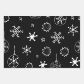 白と金ゴールドの雪片クリスマス ラッピングペーパーシート (正面)