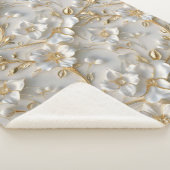 白と金ゴールドの3Dフローラ装飾模様 シェルパブランケット (3/4)