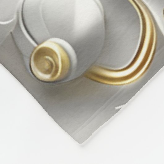 白と金ゴールドの3Dフローラ装飾模様 フリースブランケット (角)