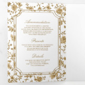 白と金ゴールドのChinoiserieクレストQRコード結婚ズ 三つ折り招待状 (内部最初)