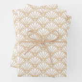 白と金ゴールドアールデコ扇花モチーフ ラッピングペーパーシート (インサイチュ)