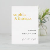 白と金ゴールドエレガントのミニマル結婚式の日付を保存 箔招待状 (立ち正面)