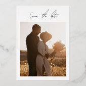 白と金ゴールドエレガントのミニマル結婚式の日付を保存 箔招待状 (裏面)