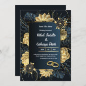 白と金ゴールドエレガントウェディング招待状 招待状 (正面/裏面)