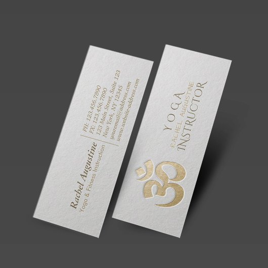 白と金ゴールドエンボスOMシンボルヨガインストラクター スキニー名刺