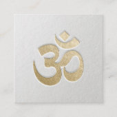 白と金ゴールドエンボスOMシンボルヨガインストラクター スクエア名刺 (正面)