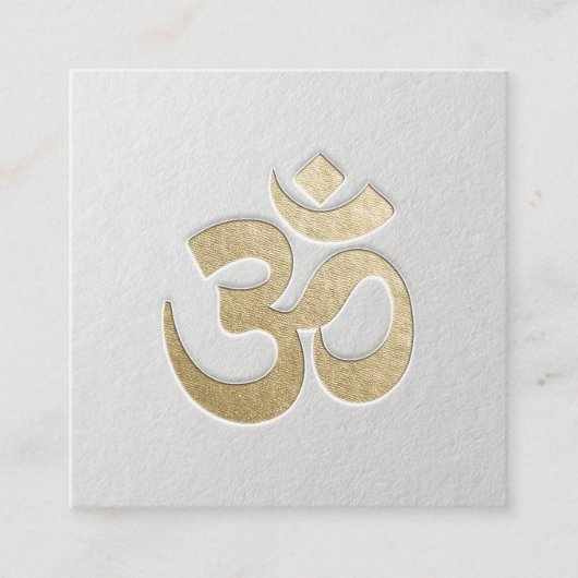 白と金ゴールドエンボスOMシンボルヨガインストラクター スクエア名刺 (正面)