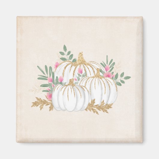 白と金ゴールドカボチャ水彩 マグネット (正面)