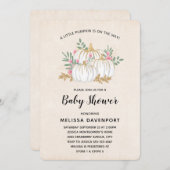 白と金ゴールドカボチャ水色ベビーシャワー 招待状 (正面/裏面)