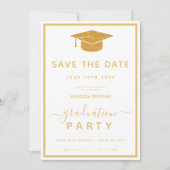 白と金ゴールドクラシックの卒業日を保存 招待状 (正面)