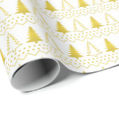 白と金ゴールドクリスマスツリーズホリデーパターン ラッピングペーパー (ロールコーナー)