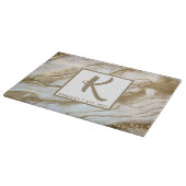 白と金ゴールドグリッターアゲートモノグラムの名前の年 カッティングボード (角)