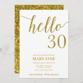 白と金ゴールドグリッター30歳の誕生日 招待状 (正面/裏面)