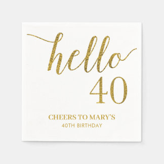 白と金ゴールドグリッター40歳の誕生日 スタンダードカクテルナプキン