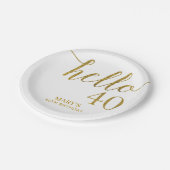 白と金ゴールドグリッター40歳の誕生日 ペーパープレート (アングル)