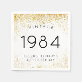 白と金ゴールドグリッター40th誕生日ヴィンテージ1984 スタンダードカクテルナプキン (正面)