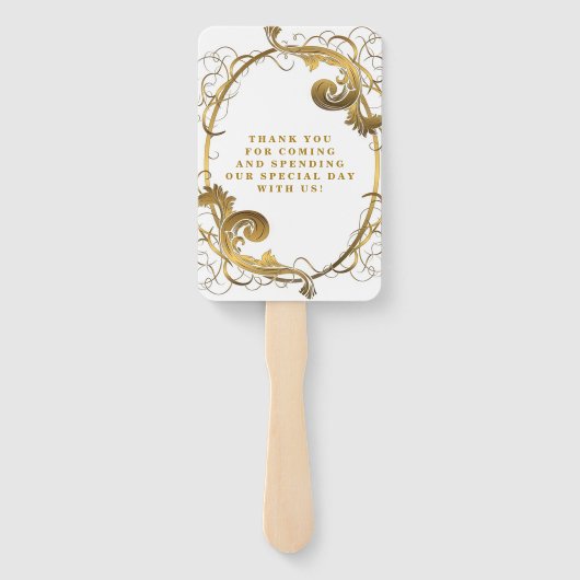 白と金ゴールドシンプルオーナメント結婚の感謝 ハンドファン (裏面)
