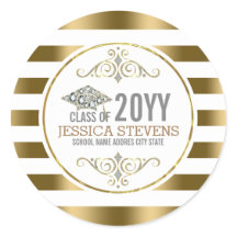 白と金ゴールドストライプとグリッター卒業帽子