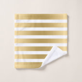白と金ゴールドストライプのモダンデザイン バスタオルセット (ウォッシュタオル)