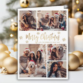 白と金ゴールドスノーフレーク6フォトコラージクリスマス シーズンカード