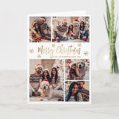 白と金ゴールドスノーフレーク6フォトコラージクリスマス シーズンカード (正面)