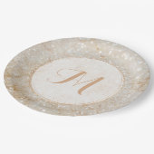 白と金ゴールドスパークルモノグラム ペーパープレート (アングル)