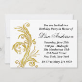 白と金ゴールドスワール誕生日パーティー 招待状 (裏面)