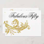 白と金ゴールドスワール誕生日パーティー 招待状 (正面/裏面)