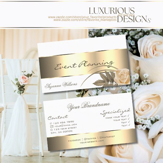 白と金ゴールドデコールと可愛いバラモダン花 名刺