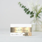 白と金ゴールドデコールと可愛いバラモダン花 名刺 (スタンド正面)