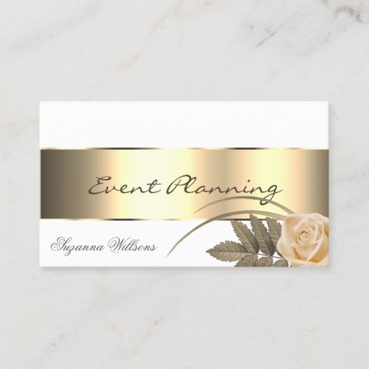 白と金ゴールドデコールと可愛いバラモダン花 名刺 (正面)